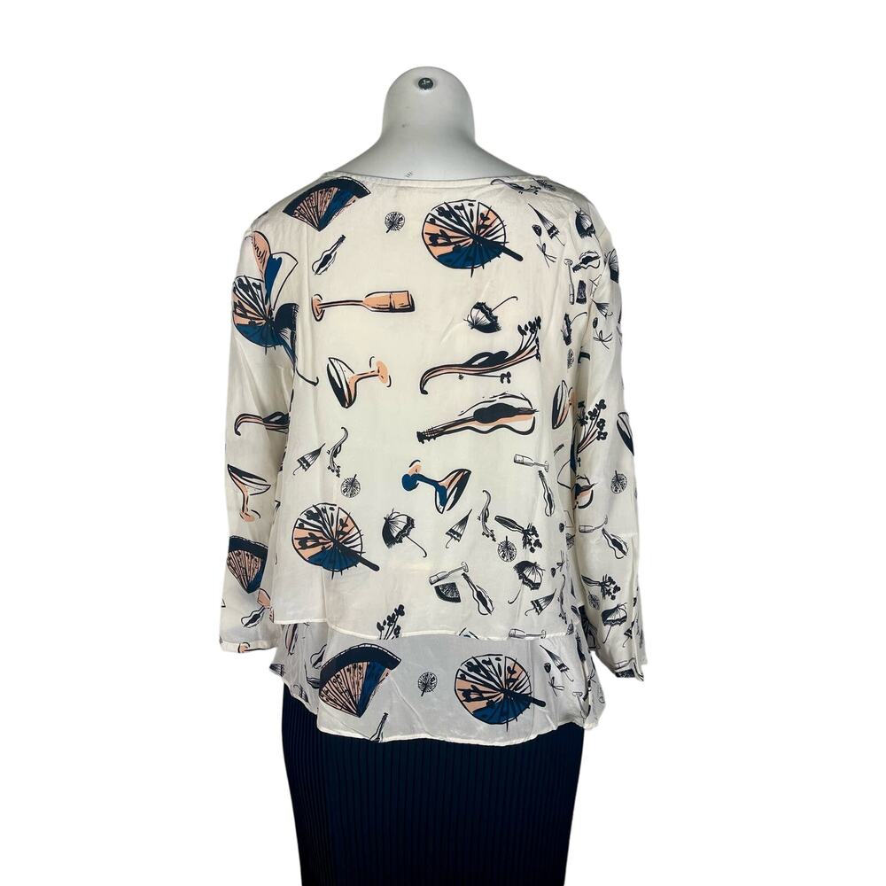 Maeve Anthropologie Women's Blouse Size 6 Cream Printed 100% Silk - Picture 2 of 5